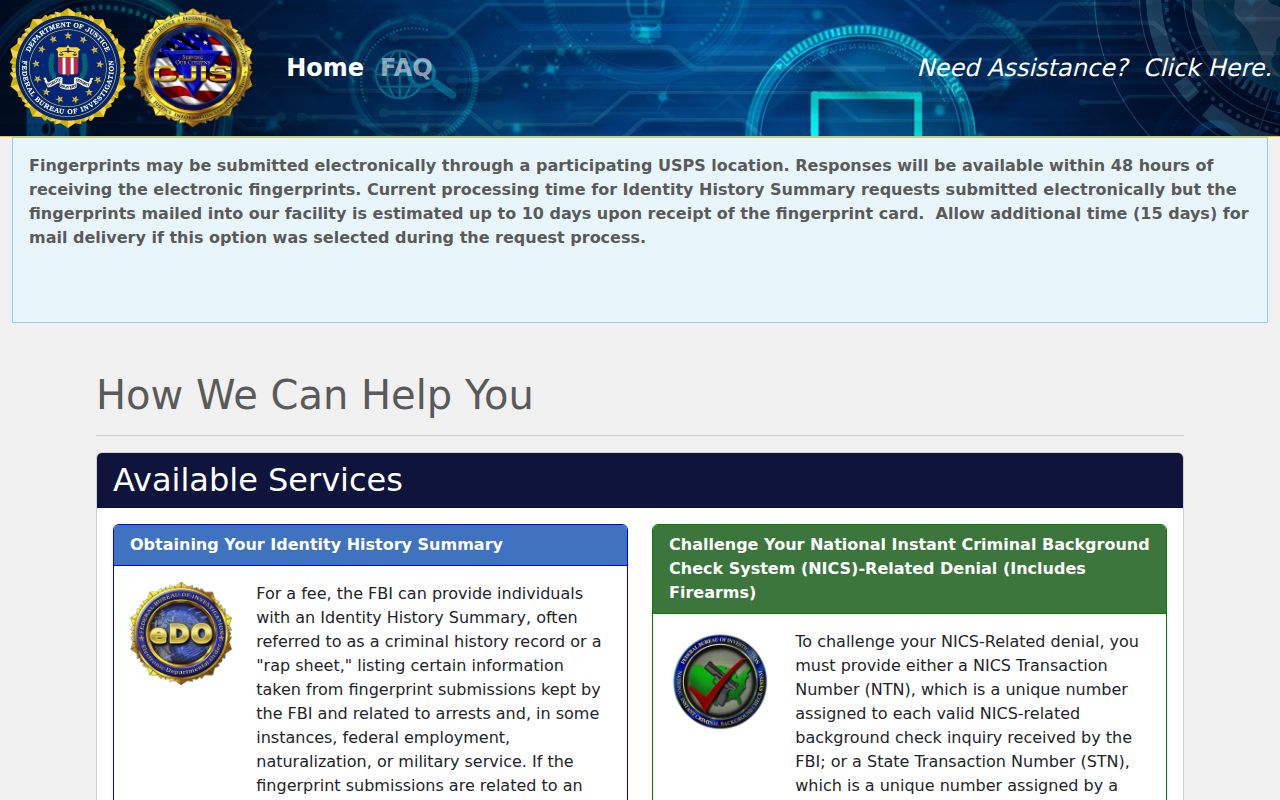 Columbus Junction criminal history FBI Identity History Summary portal