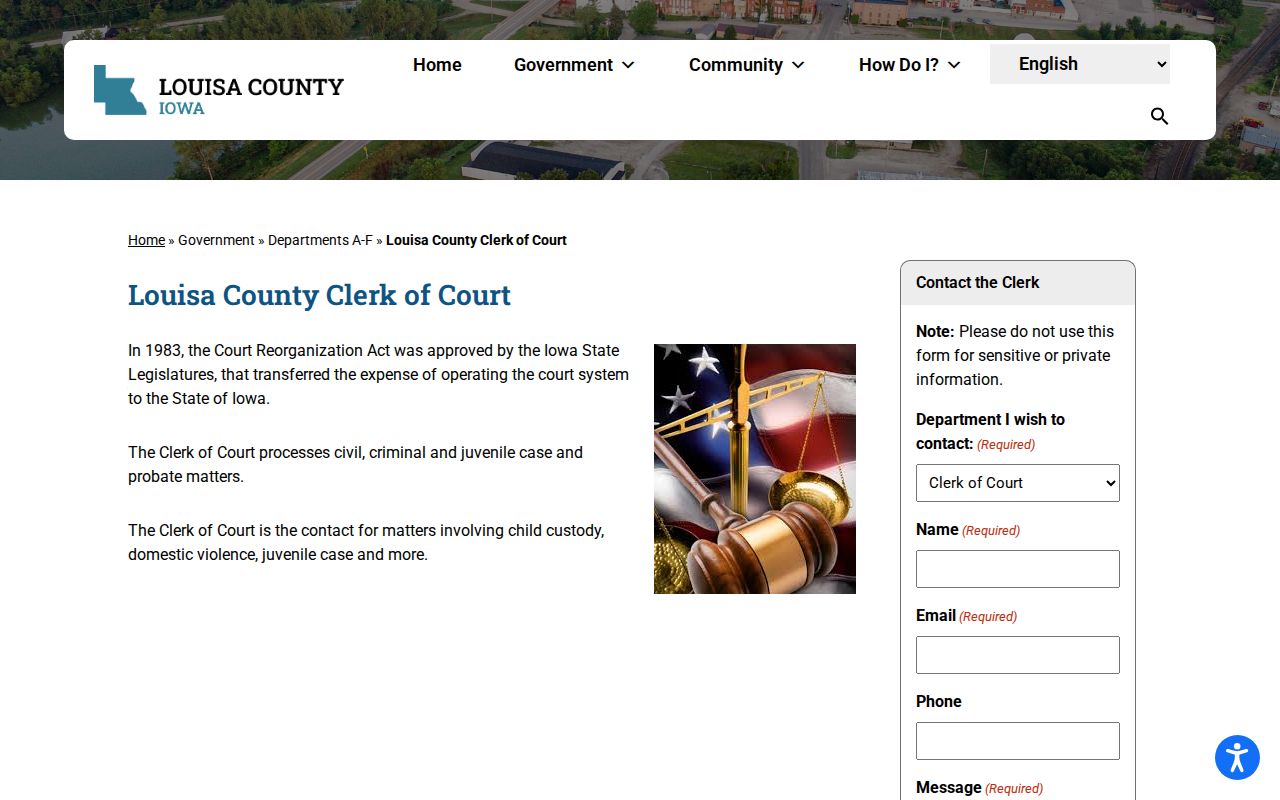 Louisa County criminal record clerk office contact page