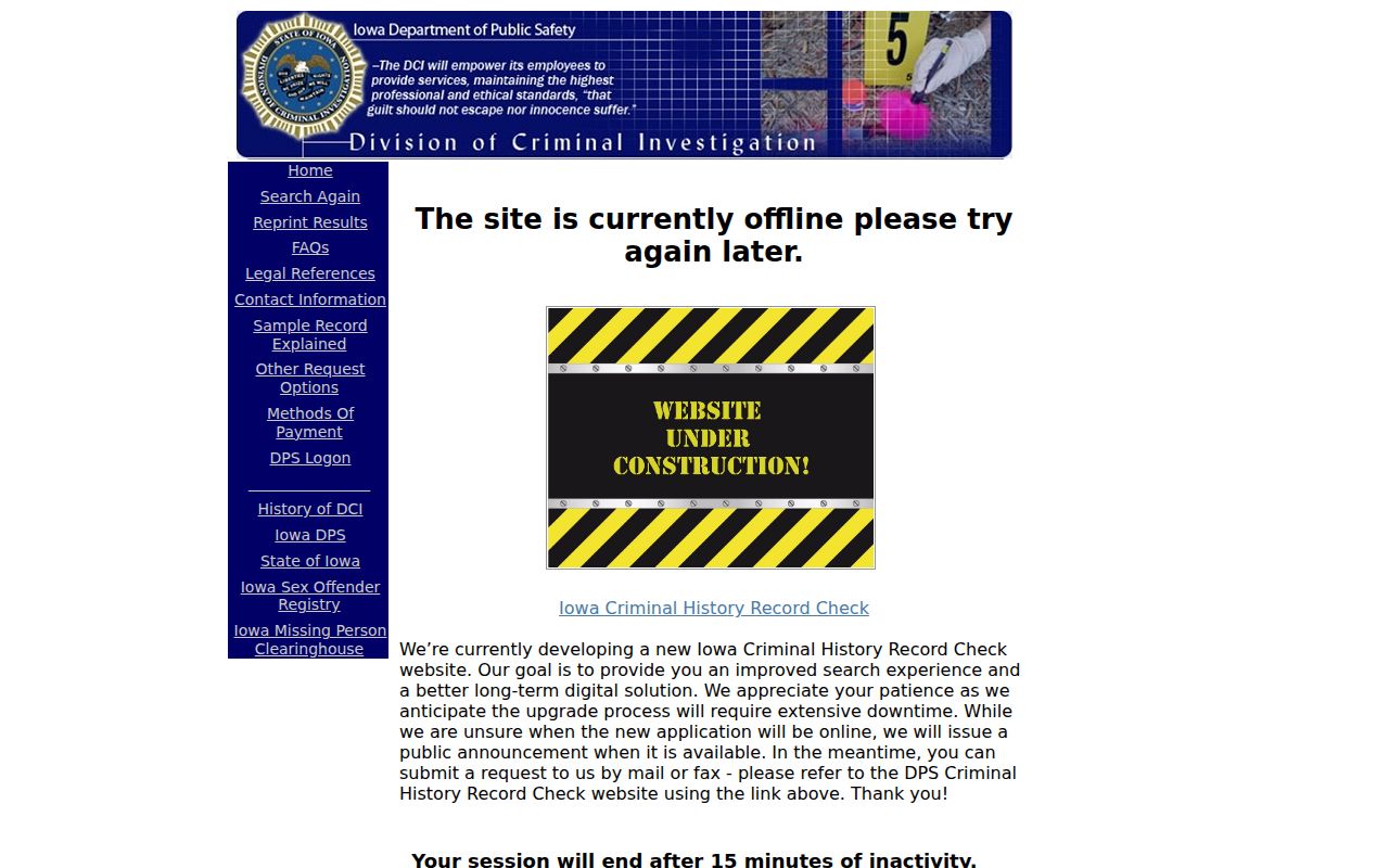 Louisa County criminal history search through Iowa DCI portal